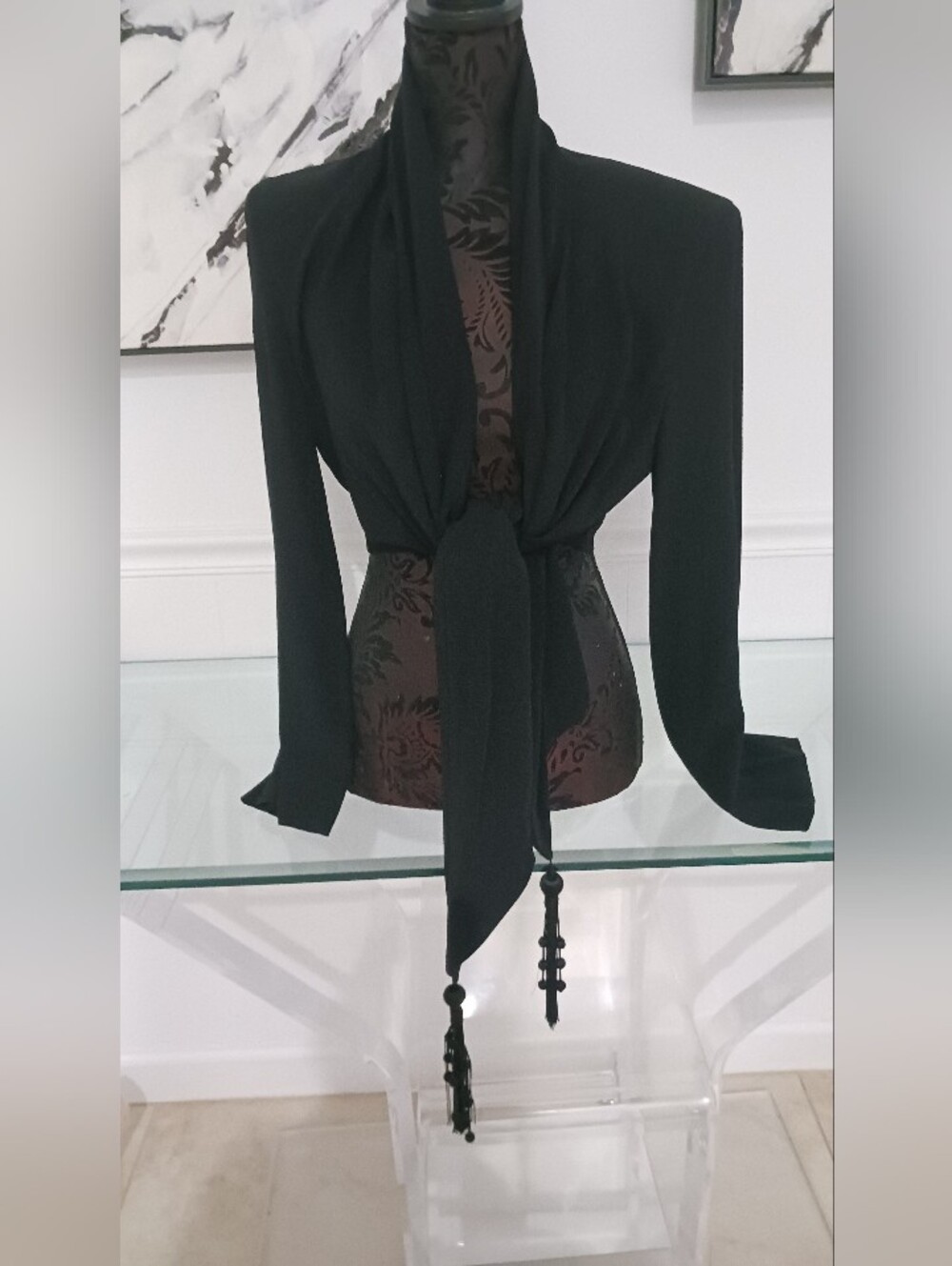 Vintage Rare Couture Donna Karan Black Crepe Tie-Front Bolero Small